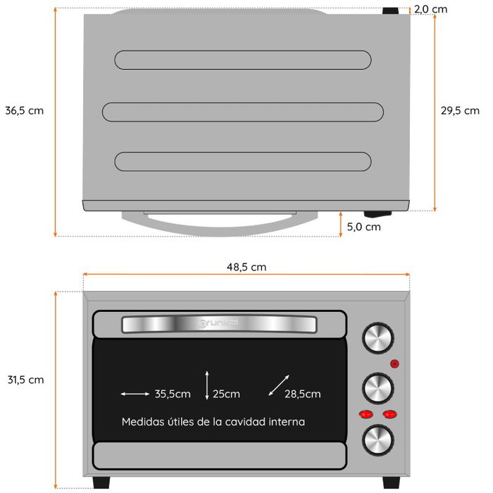 Grunkel Horno de Sobremesa HR-28SILVER Plata 28L